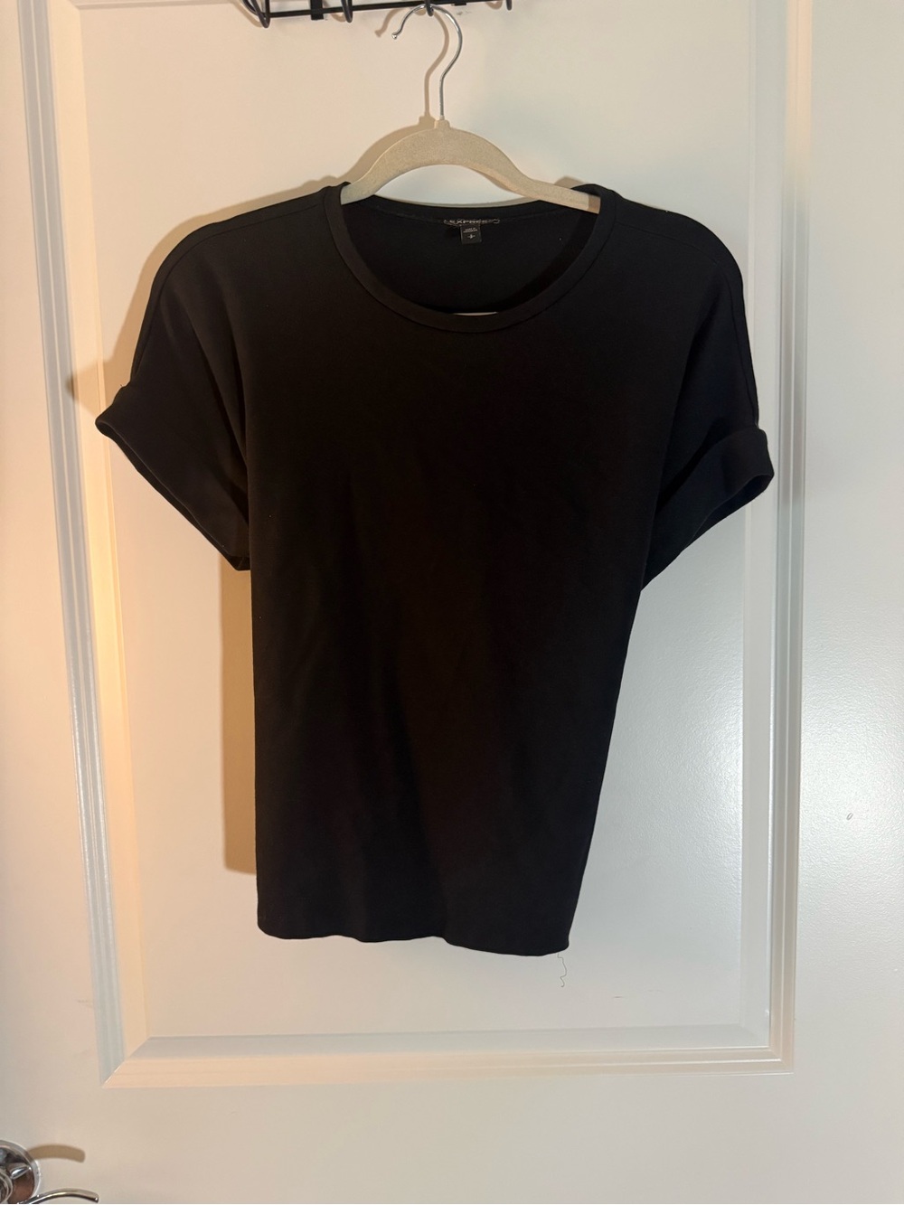 Express Black Crewneck Short Sleeve Tee with Rolled Cuffs